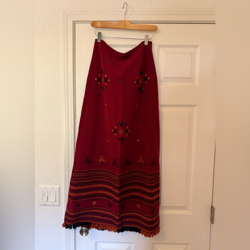 Anthropologie Sleeping On Snow maroon maxi skirt